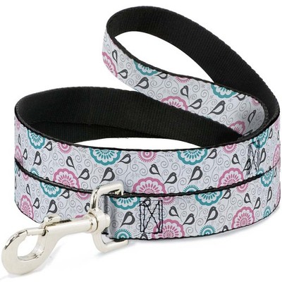 Dog Leash 6-FEET Bird Tapestry White/Gray/Turquoise/Pink NARROW 0.5'' (US IMPORT)