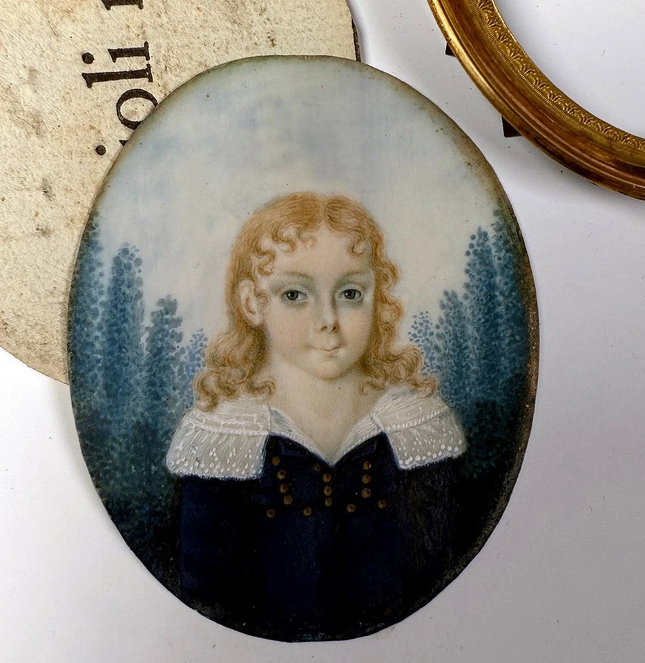 Napoleonic Era French Portrait Miniature of Blond Girl, Blue Eyes & Lace Collar - Image 2 of 4