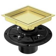 EXF Square Shower Drain 6 Inch Brushed Gold with Tile Insert Grate, Stainless St