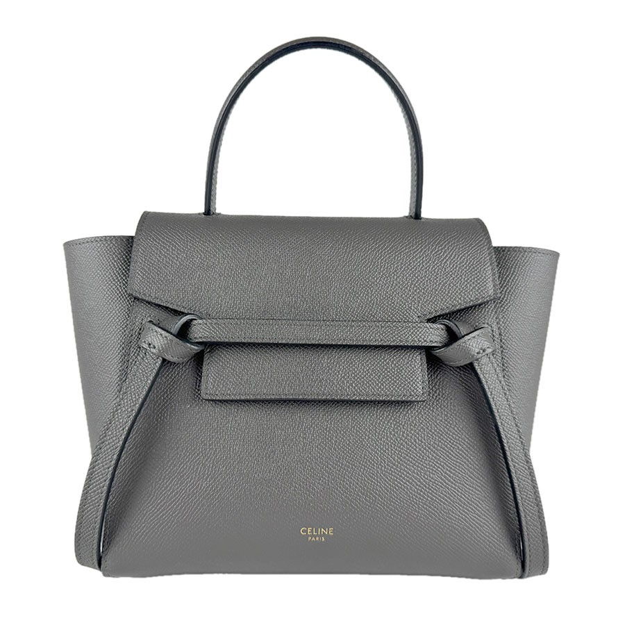 Auth CELINE Belt Bag Nano Handbag Shoulder Bag Gray Leather - z10401