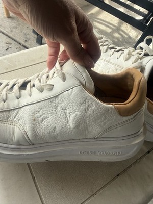Vintage Louis Vuitton Low Top Leather Lace-Up Sneakers White Tan Monogram Logo