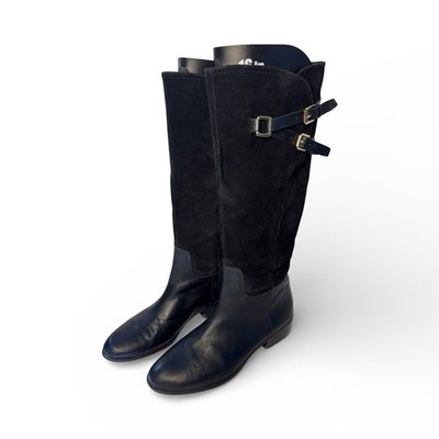 Lauren Ralph Lauren Maren Black Leather Knee High Riding Boot Buckle Women's 10B