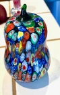 Vintage Large Millefiori Pear Paperweight - Blue Background  - Murano Style