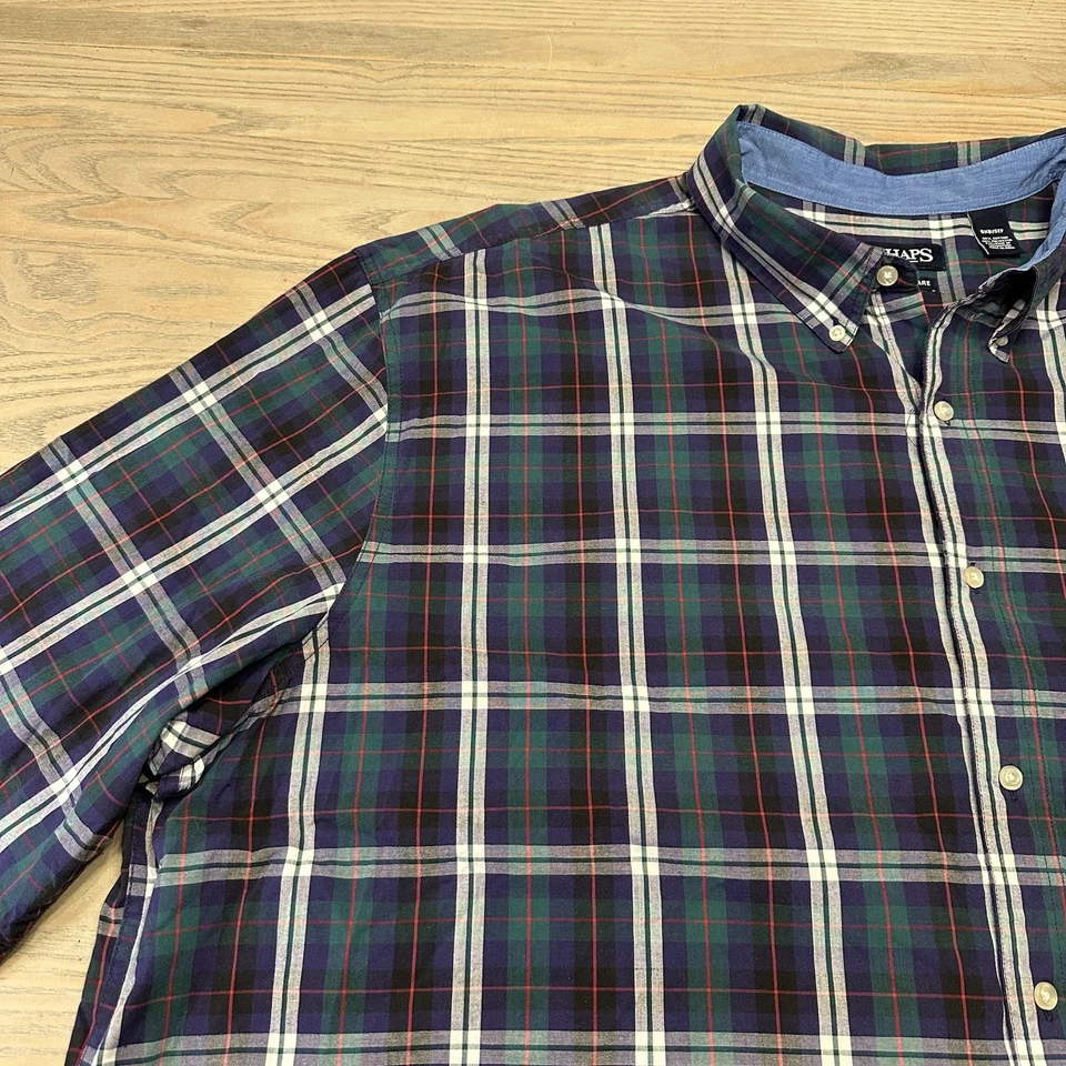 Camisa a Cuadros Chaps Fácil Cuidado Púrpura Verde Para Hombre 5XB GRANDE Abotonada Manga Larga Foto 4 de 4