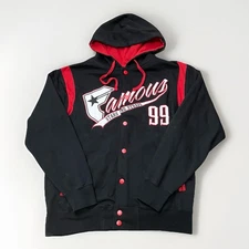 Vintage Y2K Famous Stars & Straps Hoodie Men’s Large Red Black Snap Button Emo