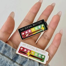 Funny Social Battery Slider Pin   7-Mood Expression Badge, Cute Interactive Pin