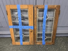 Antique Pair Vintage Oak Mission Cabinet Bookcase Glass Doors SALVAGED