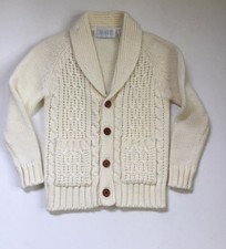 Vintage Kids Cardigan Sweater Cable Knit Fisherman Unisex Sz 5
