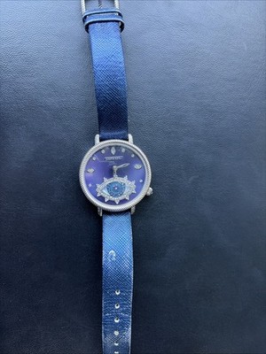 Rare Limited Judith Ripka Blue Watch Eye Diamonds Japan Movement Cow Hide