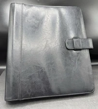 Vintage Day Timer Planner Organizer 7 Ring Binder Black Leather Made In USA 1995