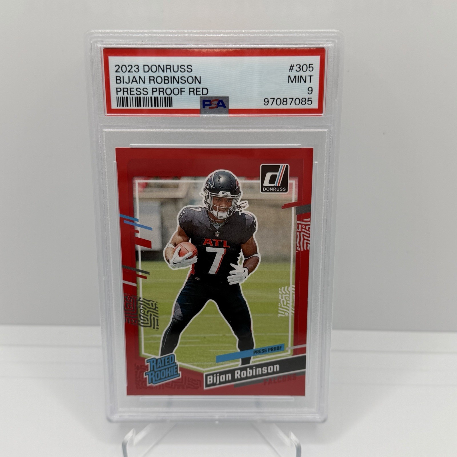 2023 Donruss Rated Rookie Press Proof Red Bijan Robinson PSA 9 #305 RC Falcons