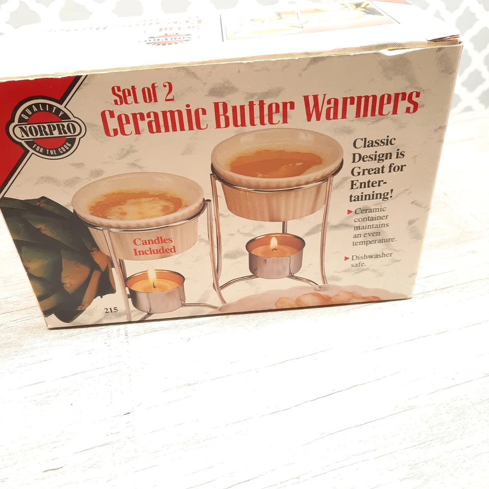 Calentadores de mantequilla de cerámica Norpro (juego de 2) velas salsa de inmersión de mariscos nuevo abierto Foto 4 de 4