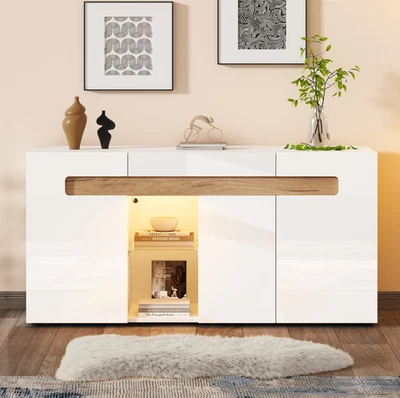 Moderner Sideboard Kommode Anrichte Schrank mit LED Beleuchtung Weiß Hochglanz - Bild 1 von 4