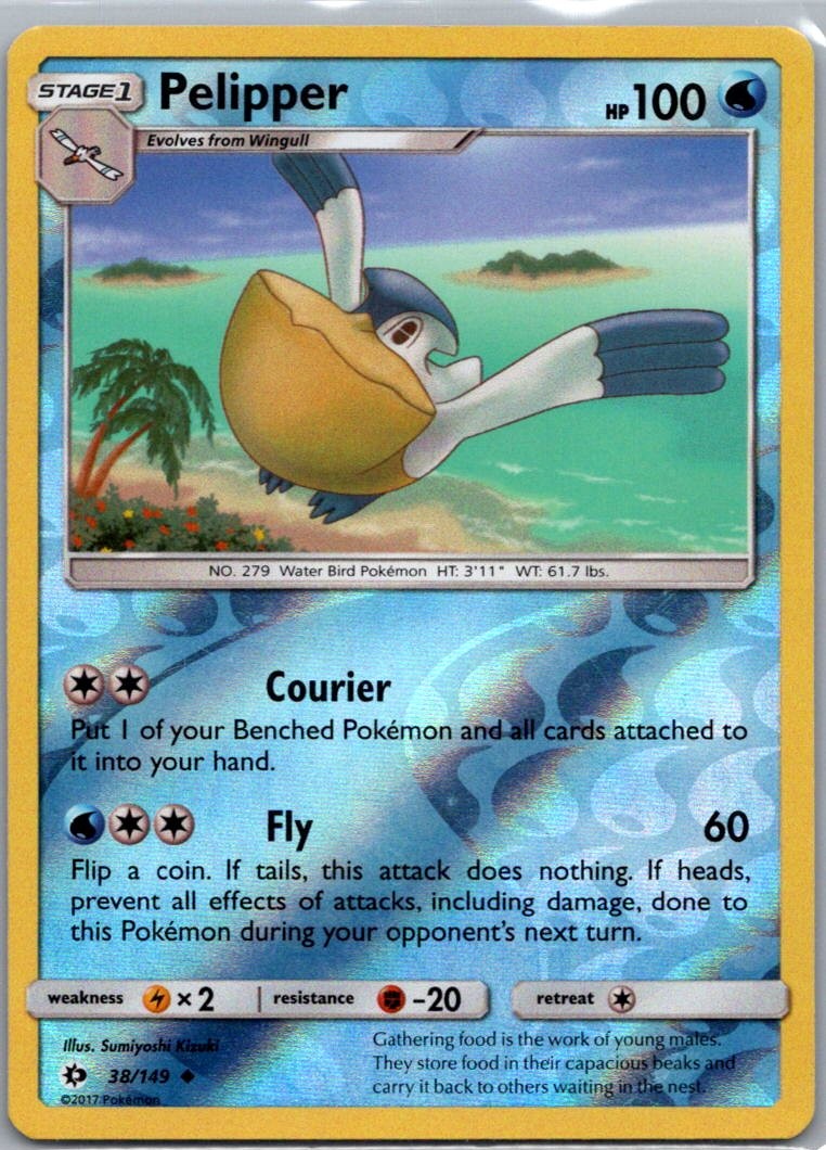 Pokemon TCG Pelipper 38/149 Sun Moon Rev Holo NM