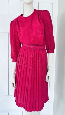 Vintage Alexis Petite Pink Floral Midi Dress Womens Size 8 Work Church Pleated