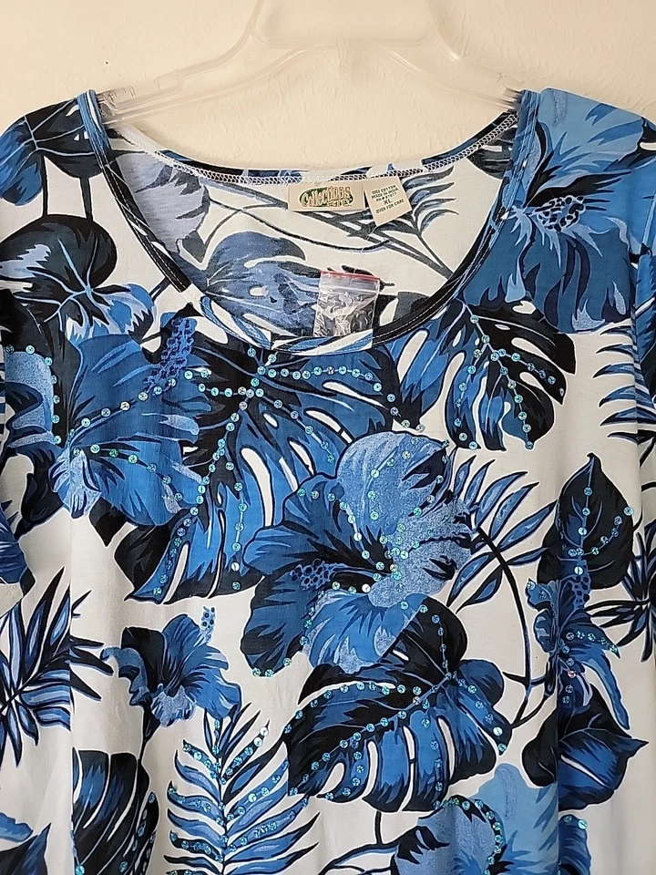 Colecciones etc. Camiseta XL Azul Tropical Lentejuelas Sharkbite Ropa de Crucero Algodón Nueva Foto 2 de 4