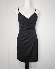 Express Womens XS Black Glitter Ruched Wrap-Front Mini Dress Sparkly Metallic