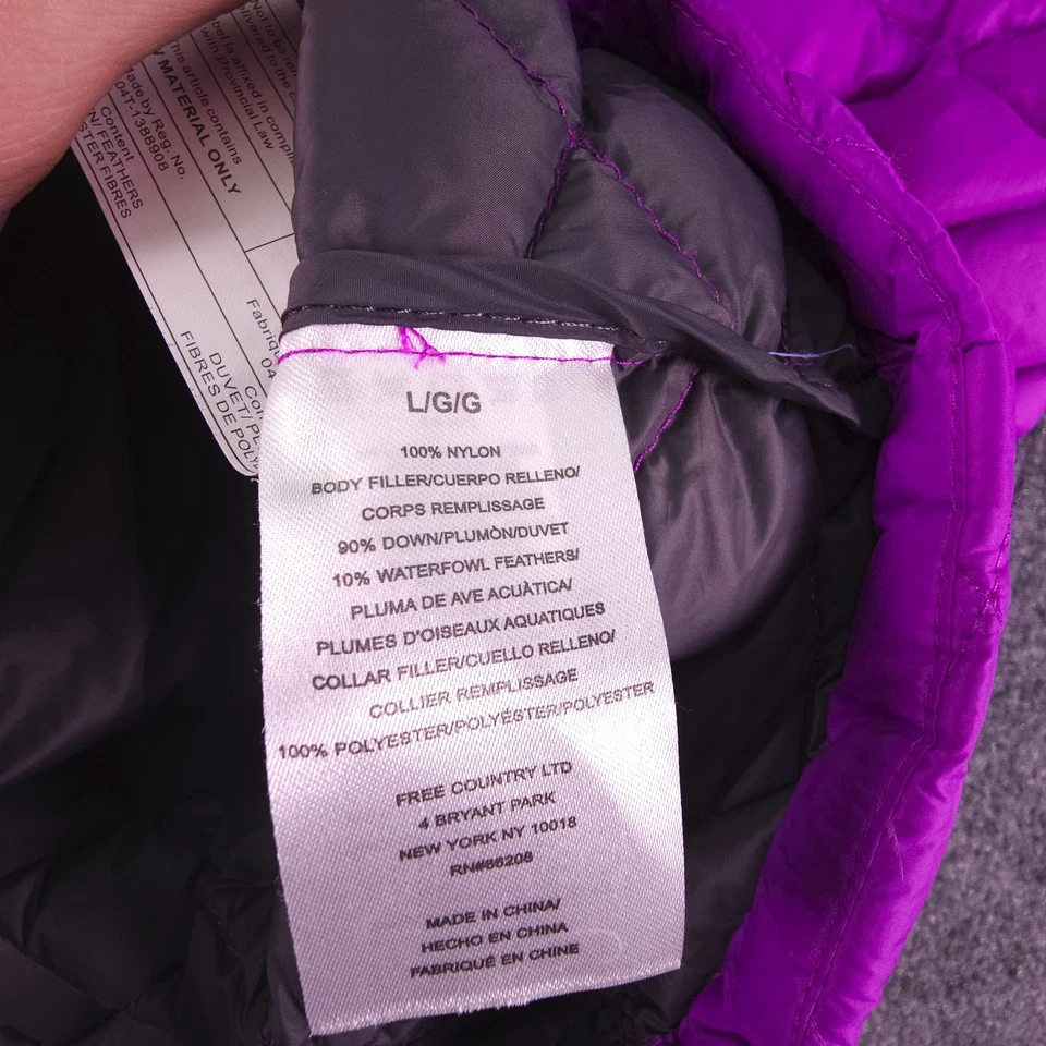 Free Country Down Puffer Jacket Women's Purple Lightweight Quilted Coat Large - Image 3 of 4