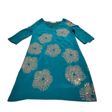TRINA TURK Teal Silk Embellished V Neck Midi Dress Size 4