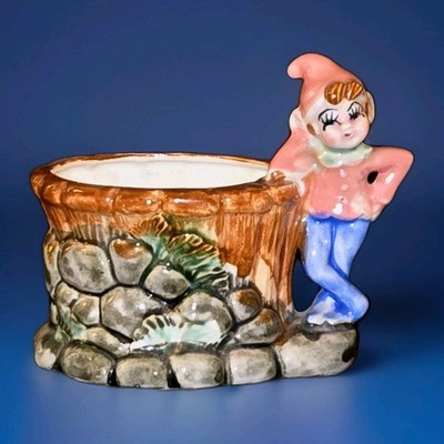 Pixie ELF Planter Wishing Well Vintage Acme Ware Royal Japan MCM KITSCH 