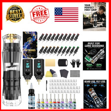 Wireless Tattoo Gun Kit 2PCS Battery Rotary Pen Machine Cordless White Beginners
