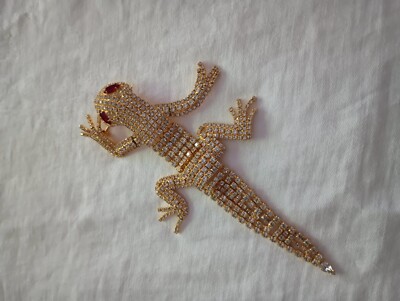 Lizard Gecko Articulated Jointed Rhinestone Brooch Pin over the