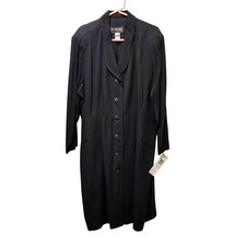 E.D. Michaels Dress 22.5 Petite Black Embroidered Button-Down Vintage *FLAW*