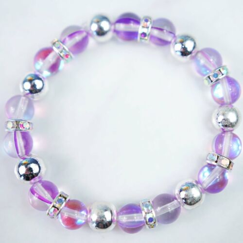 Bracelet à quartz aura violet, hématite plaquée argent, entretoises Magic Rondelle, 6,5 - Photo 1 sur 2
