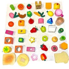 Preschool Play Food Lot of 41 Fruit Veggies Blocks Milk