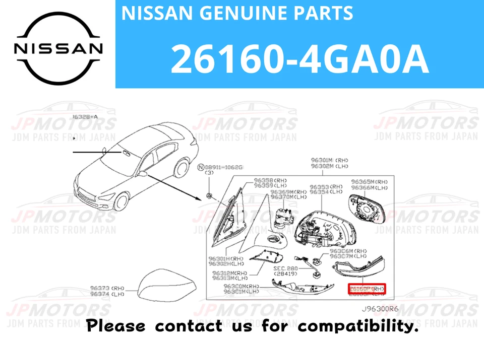 Espejo retrovisor puerta delantero derecho Nissan INFINITI genuino intermitente Q50 Q60 Q70 26160-4GA0A Foto 2 de 4
