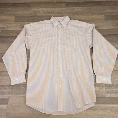 Brooks Brothers Shirt Mens Extra Large 17 Blue Brown Striped Button Up Non Iron