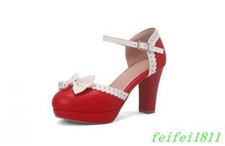 Fashion Women's Bow Round Toe Sandals Dress Casual High Heel Faux Leather Shoes