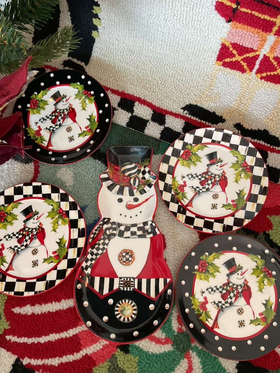 MacKenzie-Childs Top Hat Snowman Ceramic Cookie Plate With Courtly