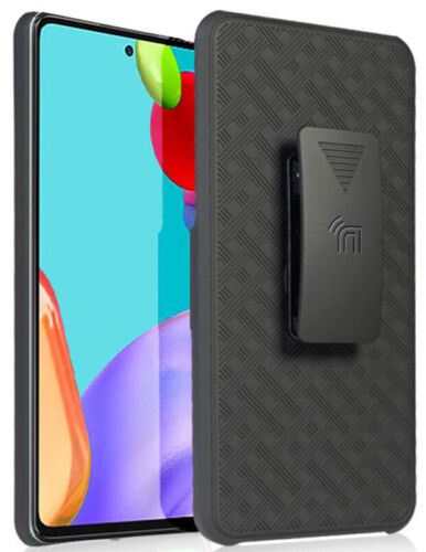 Black Case Kickstand Cover + Belt Clip Holster for Samsung Galaxy A52 5G Phone - Picture 9 of 10