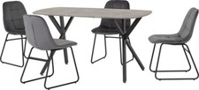 Image of Concrete Effect / Black Metal Dining Table & 4 Grey Velvet Lucca Chairs ATHENA