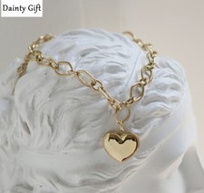 Women Girl Titanium Stainless Steel Non Fade Gold Heart Hand Bracelet 6.5-8.5"