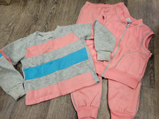 1990s Vintage French Toast Pink Gray Sweatshirt Sweatpants Vest Set Size 6