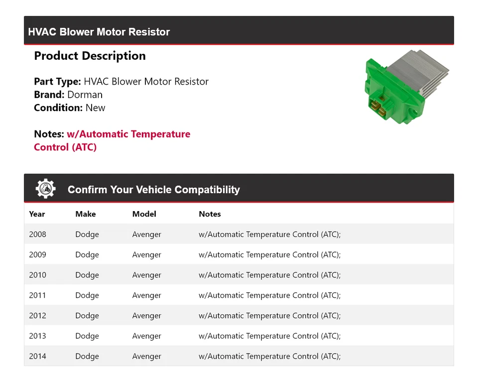 For 2008-2014 Dodge Avenger Dorman HVAC Blower Motor Resistor 2009 2010 2011 - Image 2 of 4