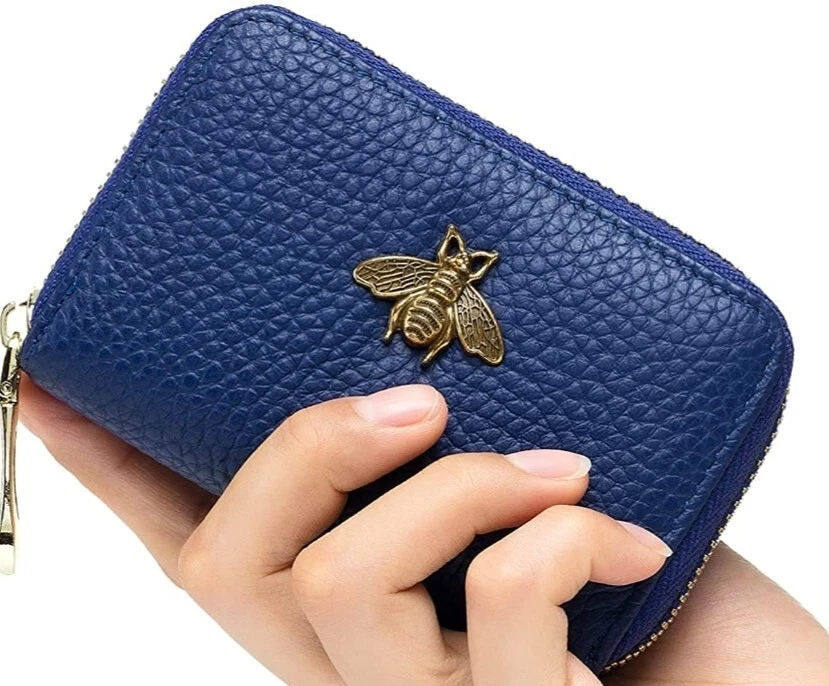 imeetu RFID Women's Credit Card Holder, Small Leather Zipper Wallet  Cobalt Blue