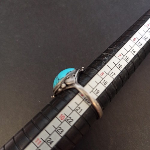 Vintage Silver Ring Turquoise Silver 925 Romantic Deco 9 Oval Boho Patina Retro - Picture 16 of 16