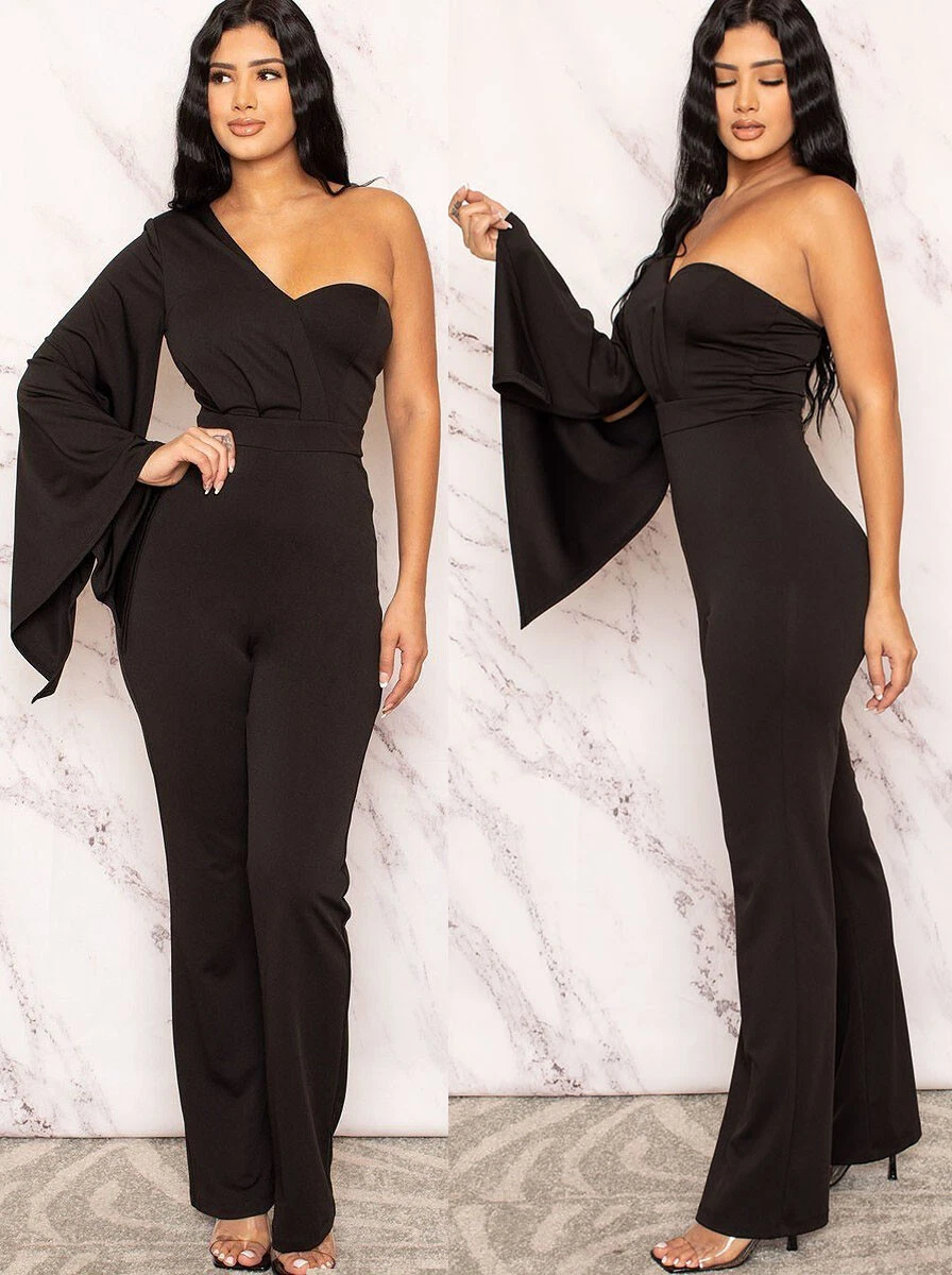 Buy Black Rosanne One Shoulder Ring Jumpsuit - Forever New