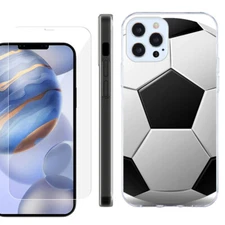 For iPhone 12 / 12 Pro TPU Slim Case w/ Tempered Glass - Soccer