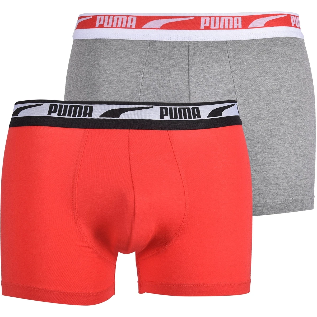 Puma 2-Pack Multi Logo Waistband Men's Boxer Briefs, Grey/Red