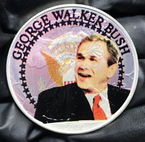 George W. Bush Art Round, 2000, 1 oz. .999 SILBER IN FARBE! - Bild 7 von 9