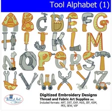 Embroidery Design Set - Tool Alphabet (1) - 26 Designs - 9 Formats - USB Stick
