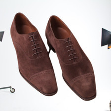 Handmade Men Brown Suede Oxfords shoes, Men brown suede dress shoes