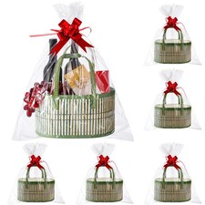 6 Set Baskets for Gifts Empty Bulk Large Woven Bamboo Gift Basket Kit with Ha...