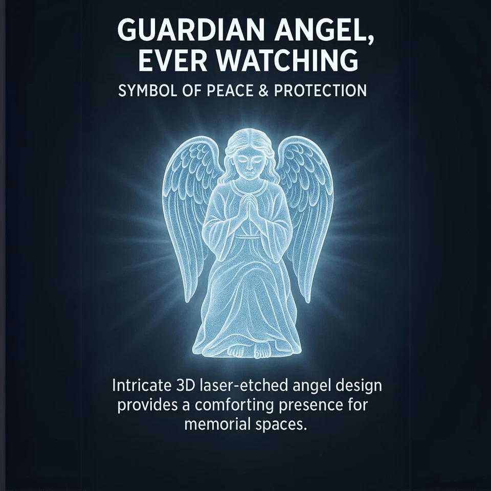 Luz LED solar conmemorativa de 14" - Estaca de cristal 3D ángel de la guarda, resistente a la intemperie... Foto 3 de 4