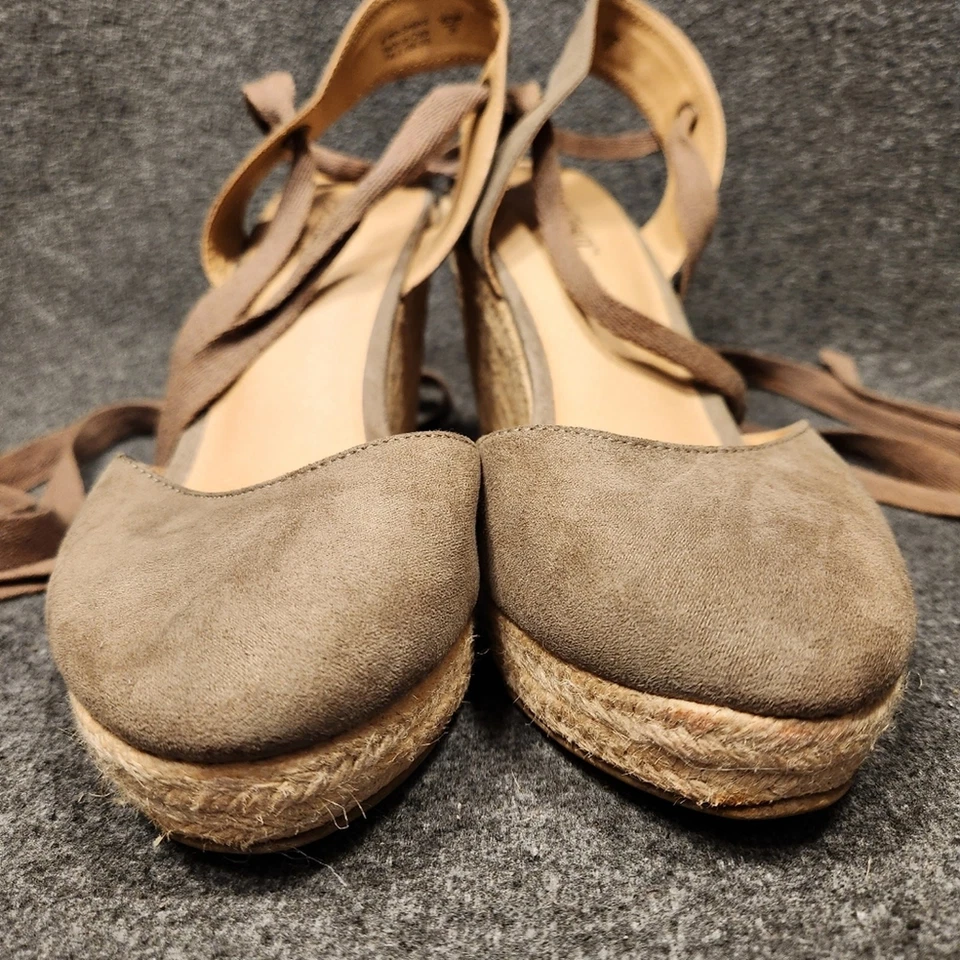 Sandalias BRASH Taupe Imitación Gamuza Con Cordones Alpargata Cuña Punta Cerrada Para Mujer 9 Foto 3 de 4