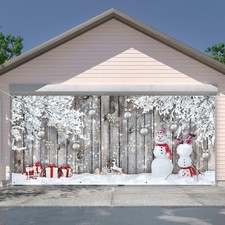 Christmas Garage Door Banner Cover - Snowman Snowflake Decoration 7x16 ft